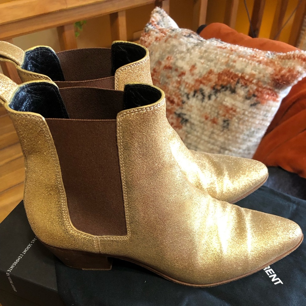 LAST CHANCE B4 CLOSING CLOSET- Saint Laurent Gold Chelsea Boots sz 38 W 7